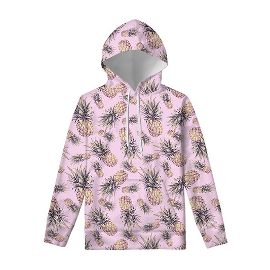 Pink Vintage Pineapple Pattern Print Pullover Hoodie