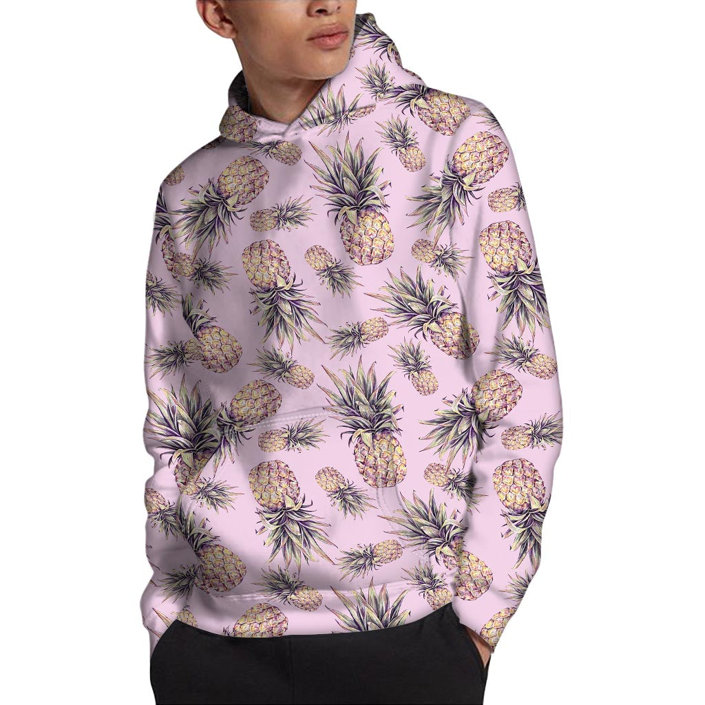 Pink Vintage Pineapple Pattern Print Pullover Hoodie