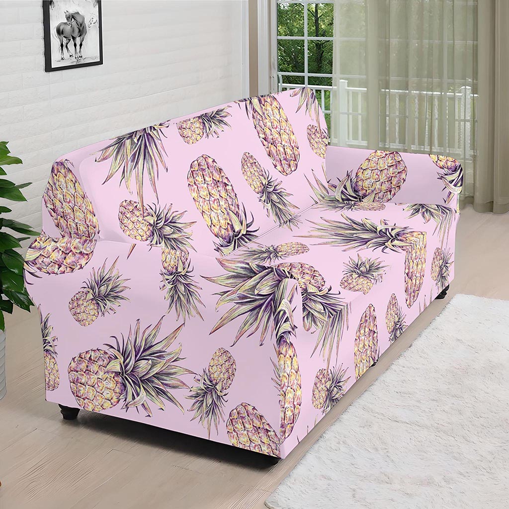 Pink Vintage Pineapple Pattern Print Sofa Cover
