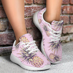 Pink Vintage Pineapple Pattern Print Sport Shoes GearFrost