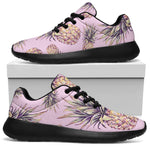 Pink Vintage Pineapple Pattern Print Sport Shoes GearFrost