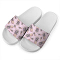Pink Vintage Pineapple Pattern Print White Slide Sandals