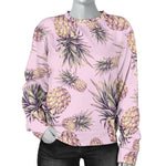 Pink Vintage Pineapple Pattern Print Women's Crewneck Sweatshirt GearFrost