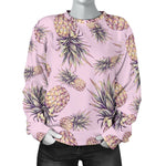 Pink Vintage Pineapple Pattern Print Women's Crewneck Sweatshirt GearFrost