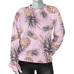 Pink Vintage Pineapple Pattern Print Women's Crewneck Sweatshirt GearFrost