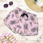 Pink Vintage Pineapple Pattern Print Women's Shorts