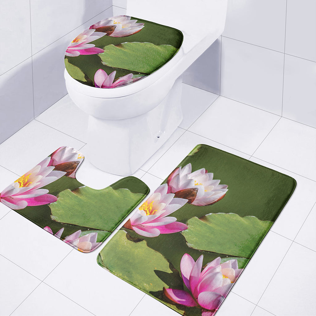 Pink Water Lilies Print 3 Piece Bath Mat Set