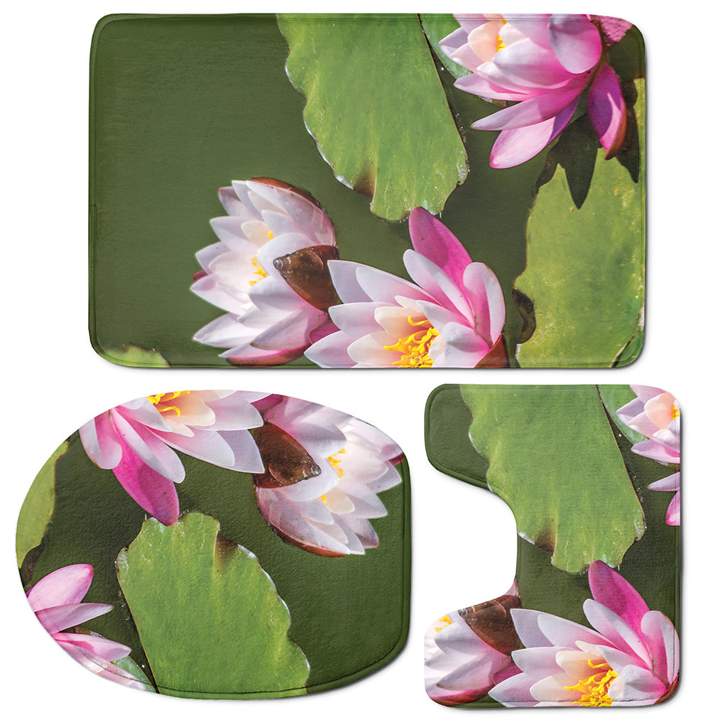 Pink Water Lilies Print 3 Piece Bath Mat Set