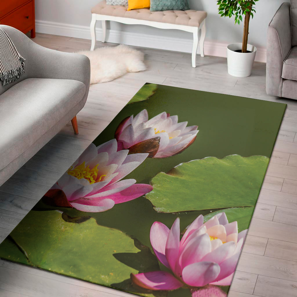 Pink Water Lilies Print Area Rug