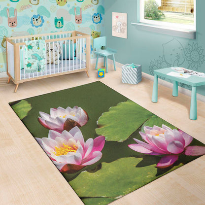Pink Water Lilies Print Area Rug