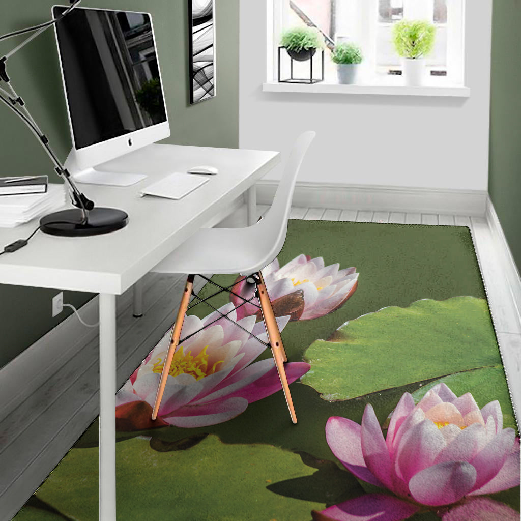 Pink Water Lilies Print Area Rug