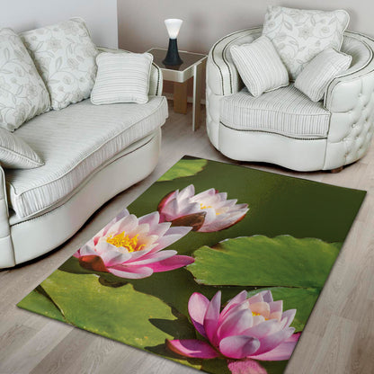 Pink Water Lilies Print Area Rug