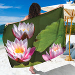 Pink Water Lilies Print Beach Sarong Wrap