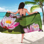 Pink Water Lilies Print Beach Sarong Wrap