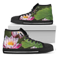Pink Water Lilies Print Black High Top Sneakers