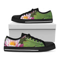 Pink Water Lilies Print Black Low Top Sneakers