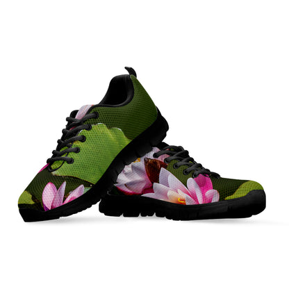 Pink Water Lilies Print Black Sneakers