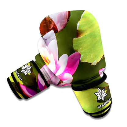Pink Water Lilies Print Boxing Gloves