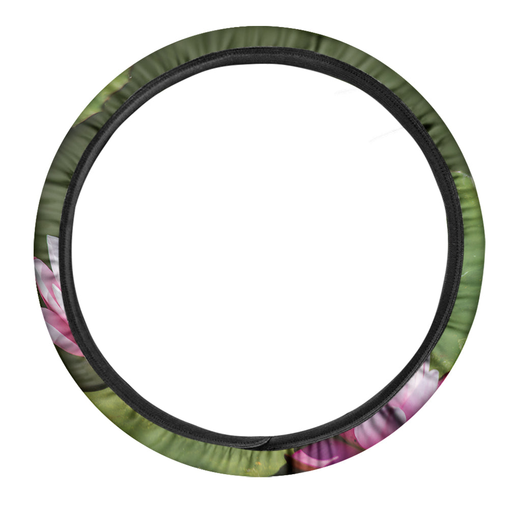 Pink Water Lilies Print Car Steering Wheel Cover