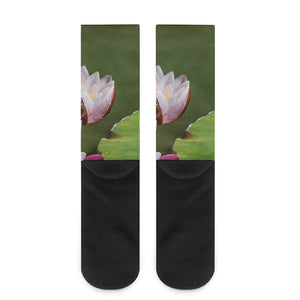 Pink Water Lilies Print Crew Socks