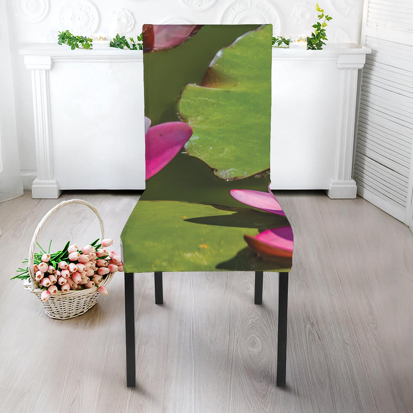 Pink Water Lilies Print Dining Chair Slipcover