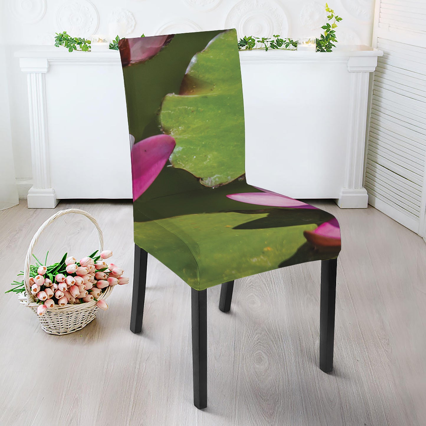 Pink Water Lilies Print Dining Chair Slipcover