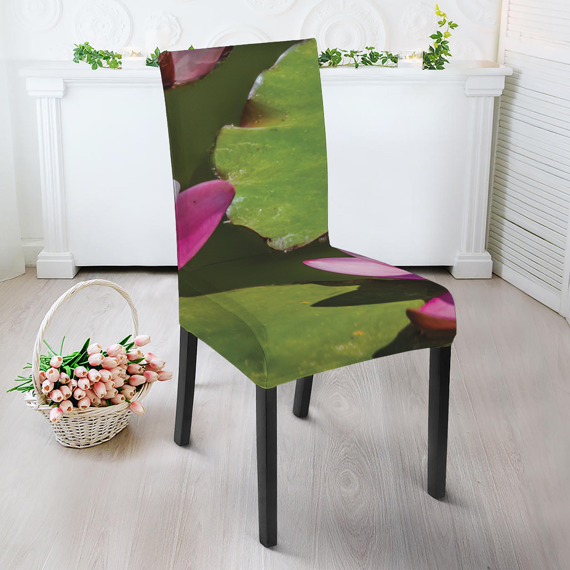 Pink Water Lilies Print Dining Chair Slipcover