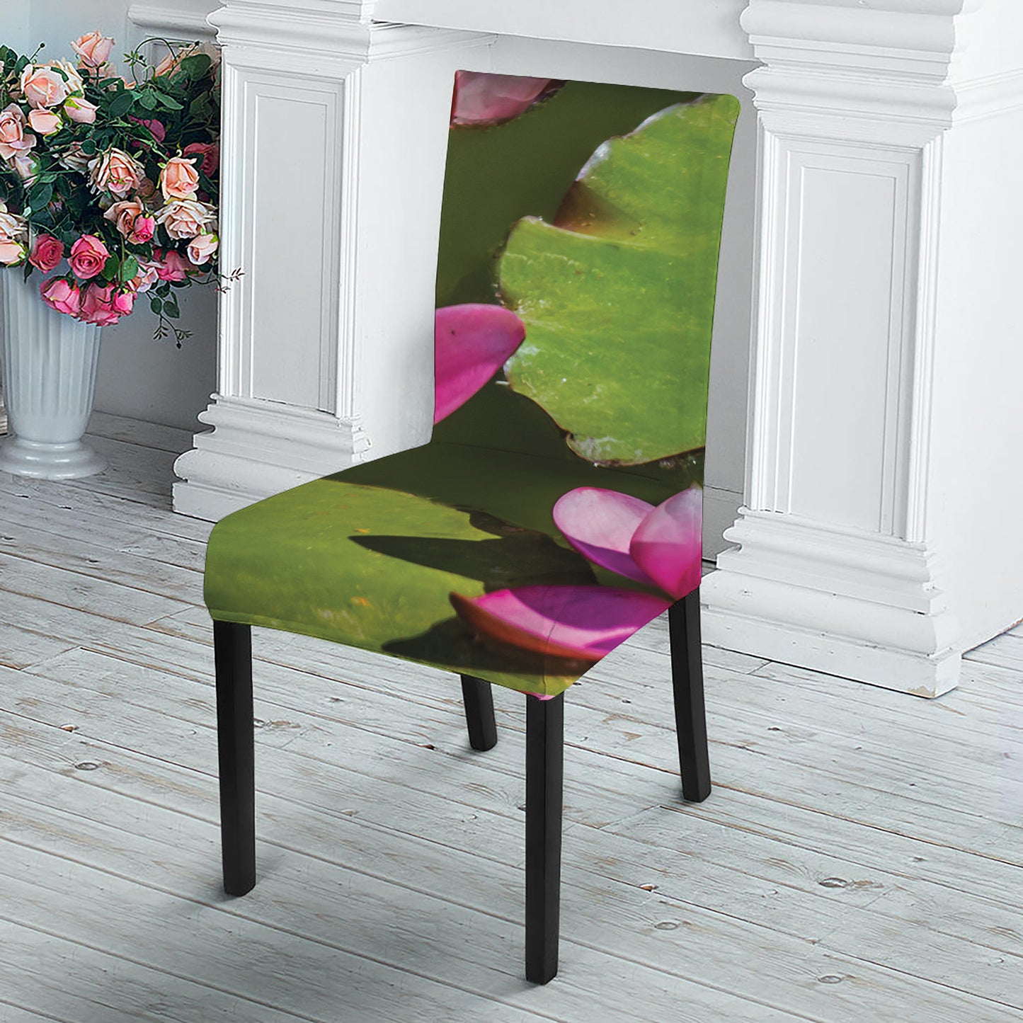 Pink Water Lilies Print Dining Chair Slipcover