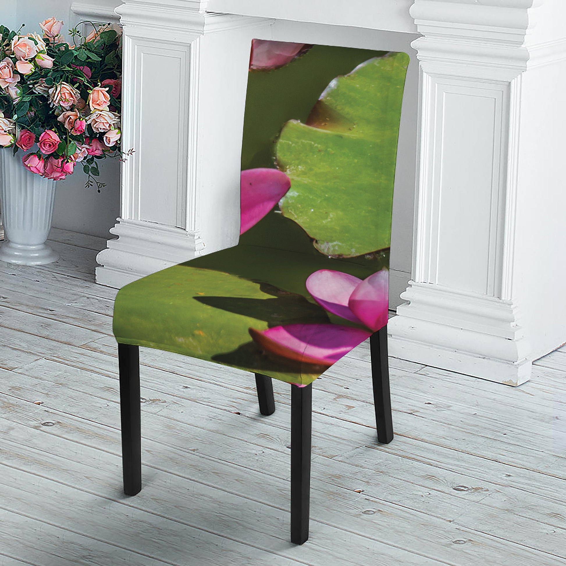 Pink Water Lilies Print Dining Chair Slipcover