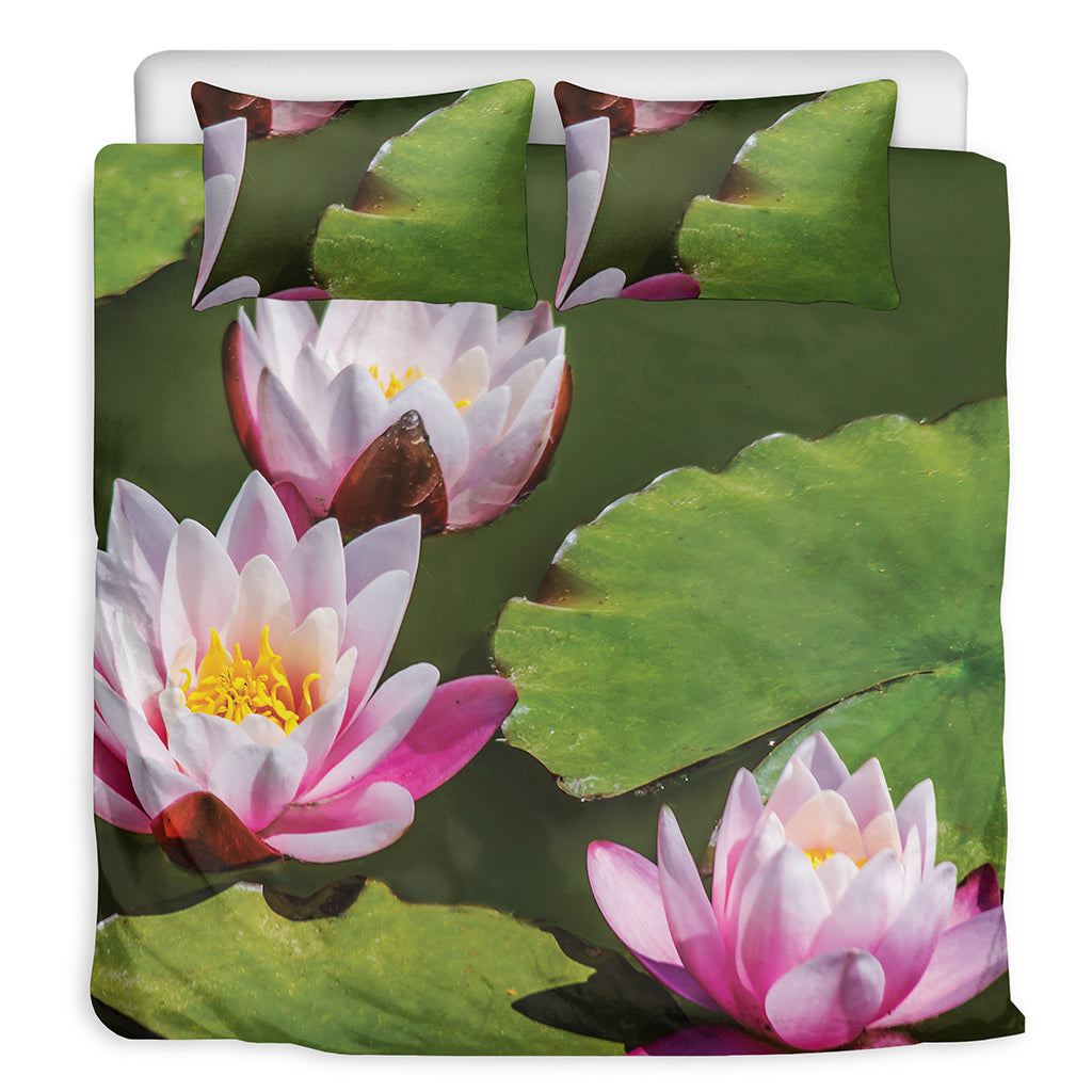 Pink Water Lilies Print Duvet Cover Bedding Set