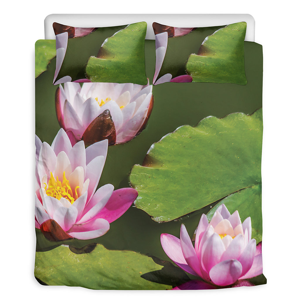 Pink Water Lilies Print Duvet Cover Bedding Set