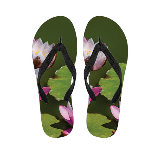 Pink Water Lilies Print Flip Flops
