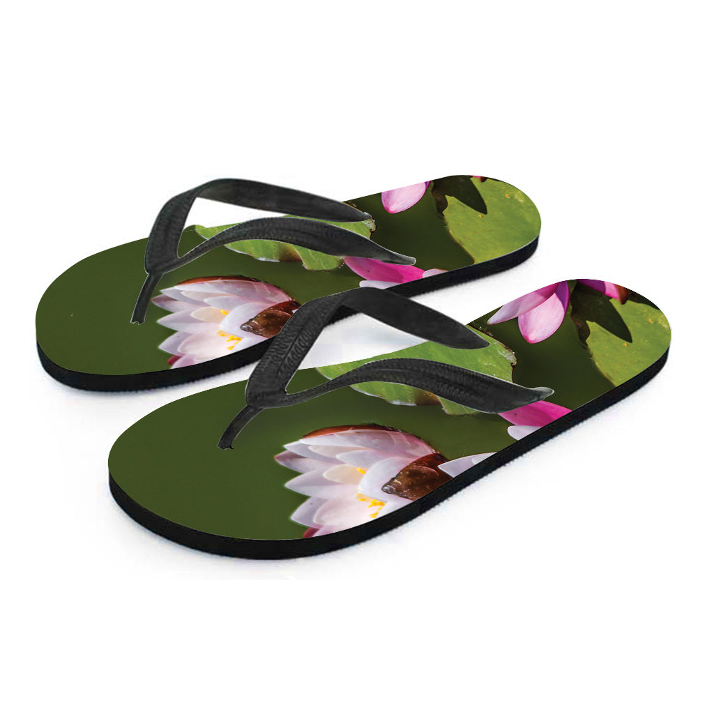 Pink Water Lilies Print Flip Flops