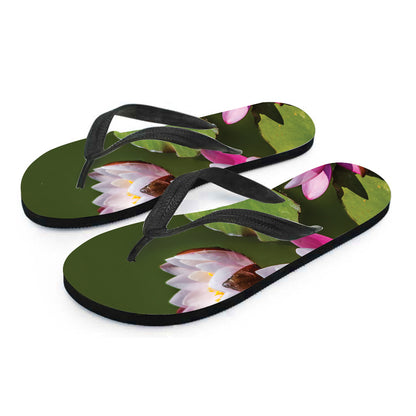 Pink Water Lilies Print Flip Flops