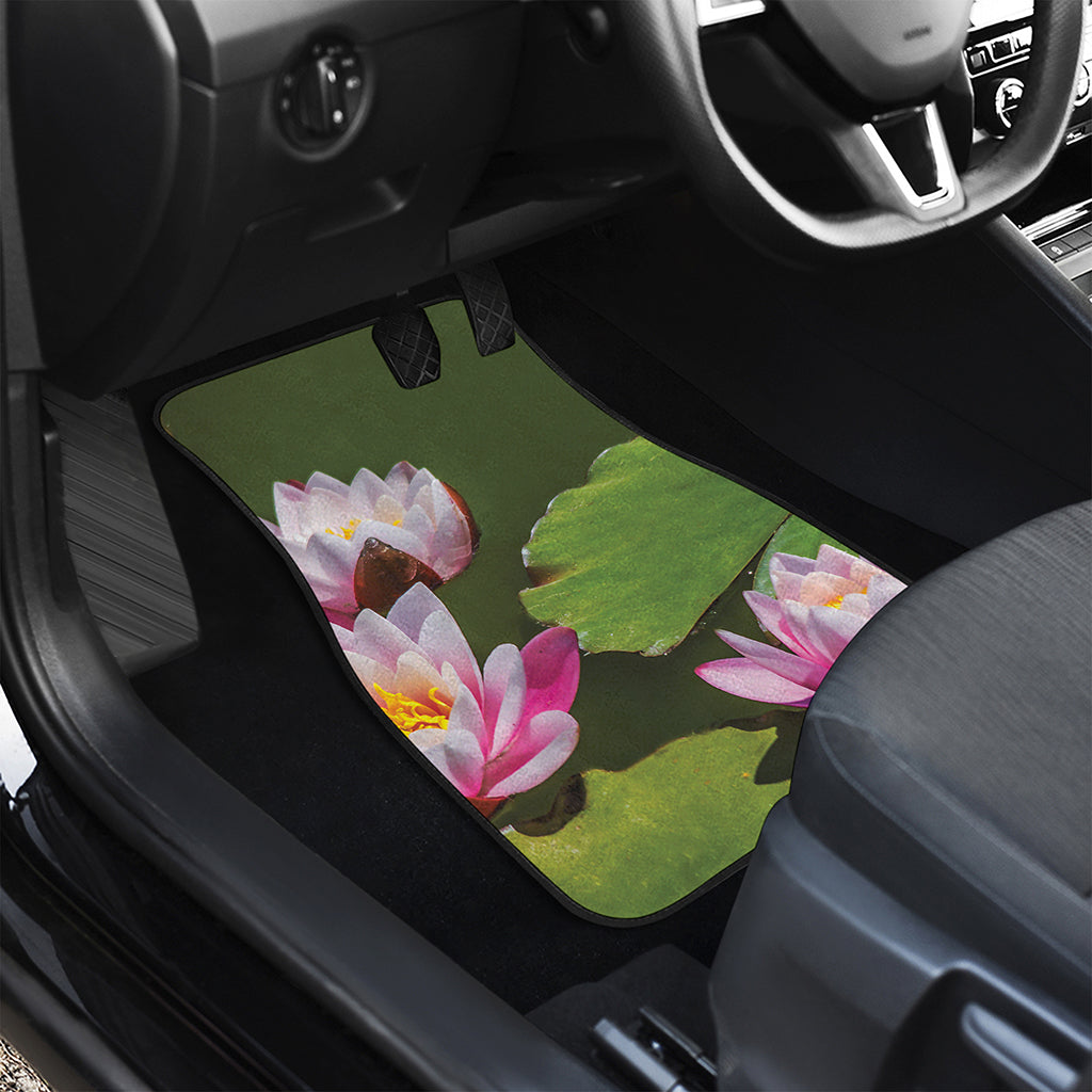 Pink Water Lilies Print Front and Back Car Floor Mats