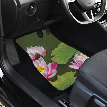 Pink Water Lilies Print Front and Back Car Floor Mats