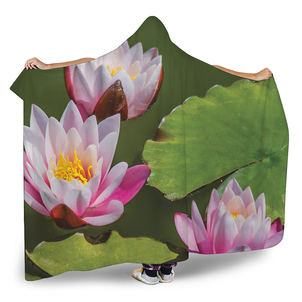 Pink Water Lilies Print Hooded Blanket