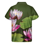 Pink Water Lilies Print Men's Short Sleeve Shirt