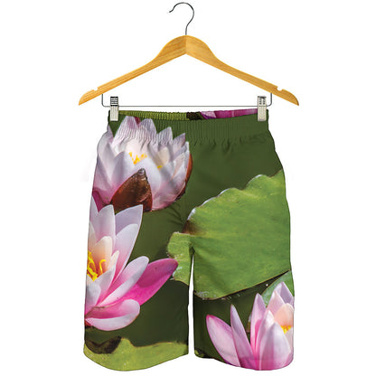 Pink Water Lilies Print Men's Shorts