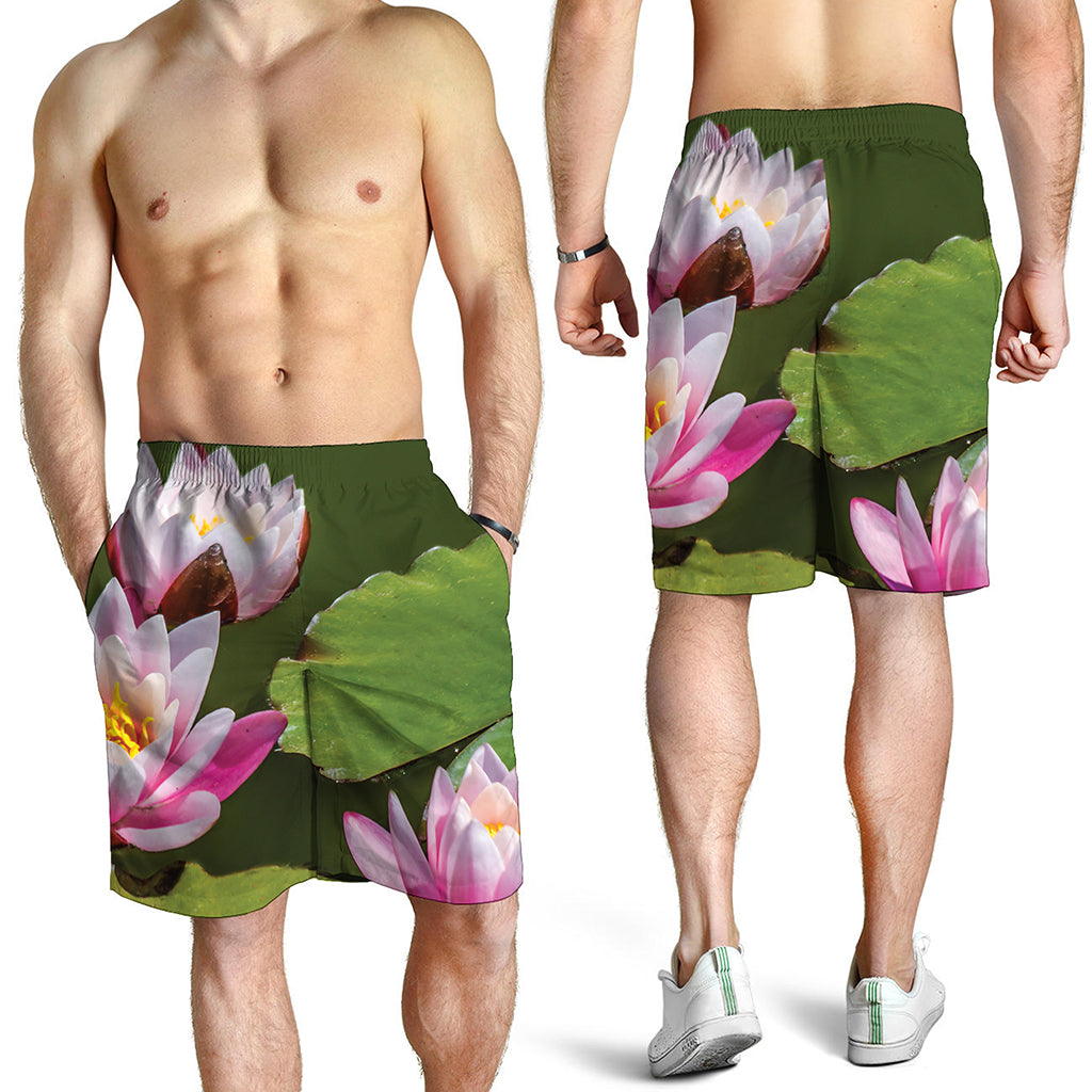 Pink Water Lilies Print Men's Shorts