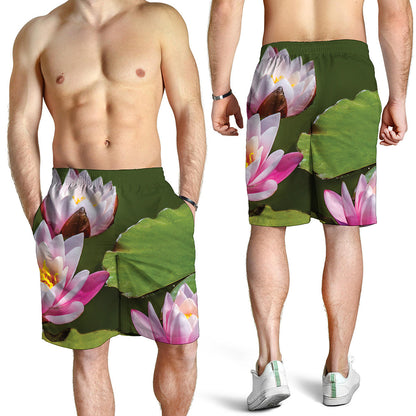Pink Water Lilies Print Men's Shorts