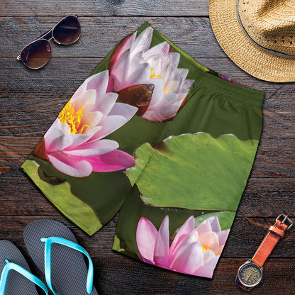 Pink Water Lilies Print Men's Shorts