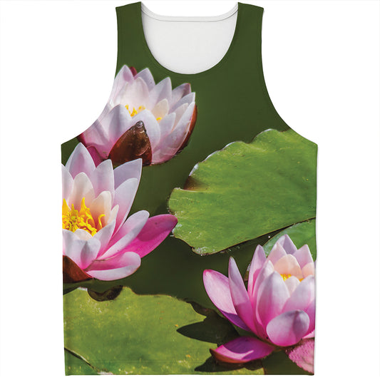 Pink Water Lilies Print Men's Tank Top