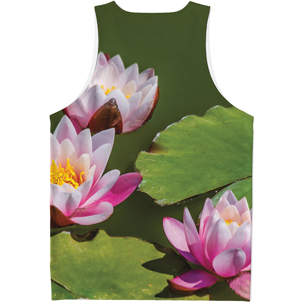 Pink Water Lilies Print Men's Tank Top