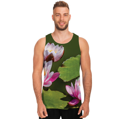 Pink Water Lilies Print Men's Tank Top
