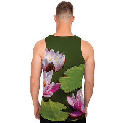 Pink Water Lilies Print Men's Tank Top