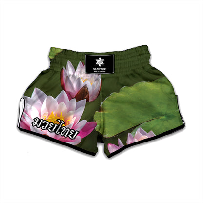Pink Water Lilies Print Muay Thai Boxing Shorts