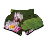Pink Water Lilies Print Muay Thai Boxing Shorts