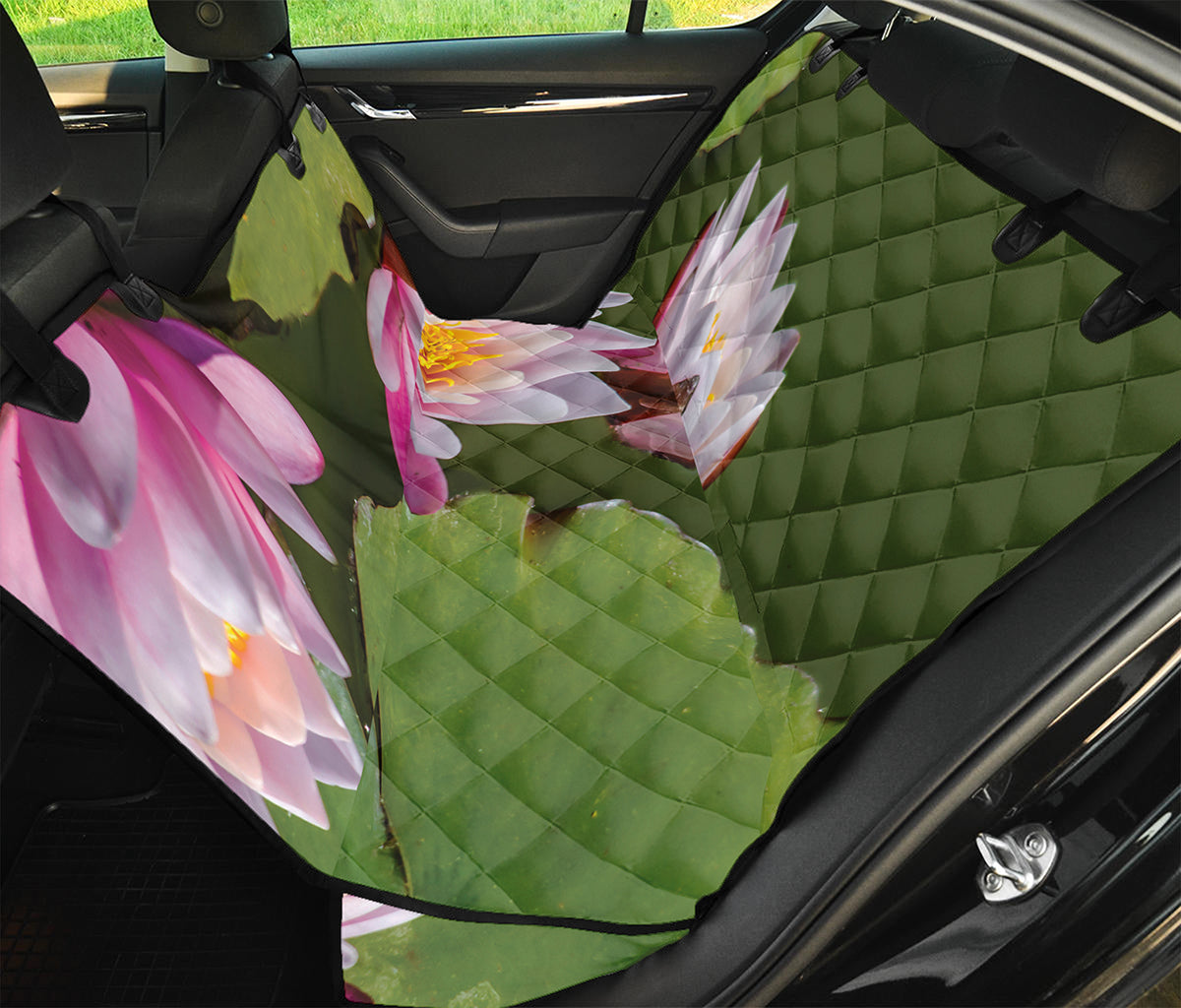Pink Water Lilies Print Pet Car Back Seat Cover