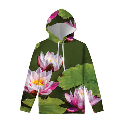 Pink Water Lilies Print Pullover Hoodie